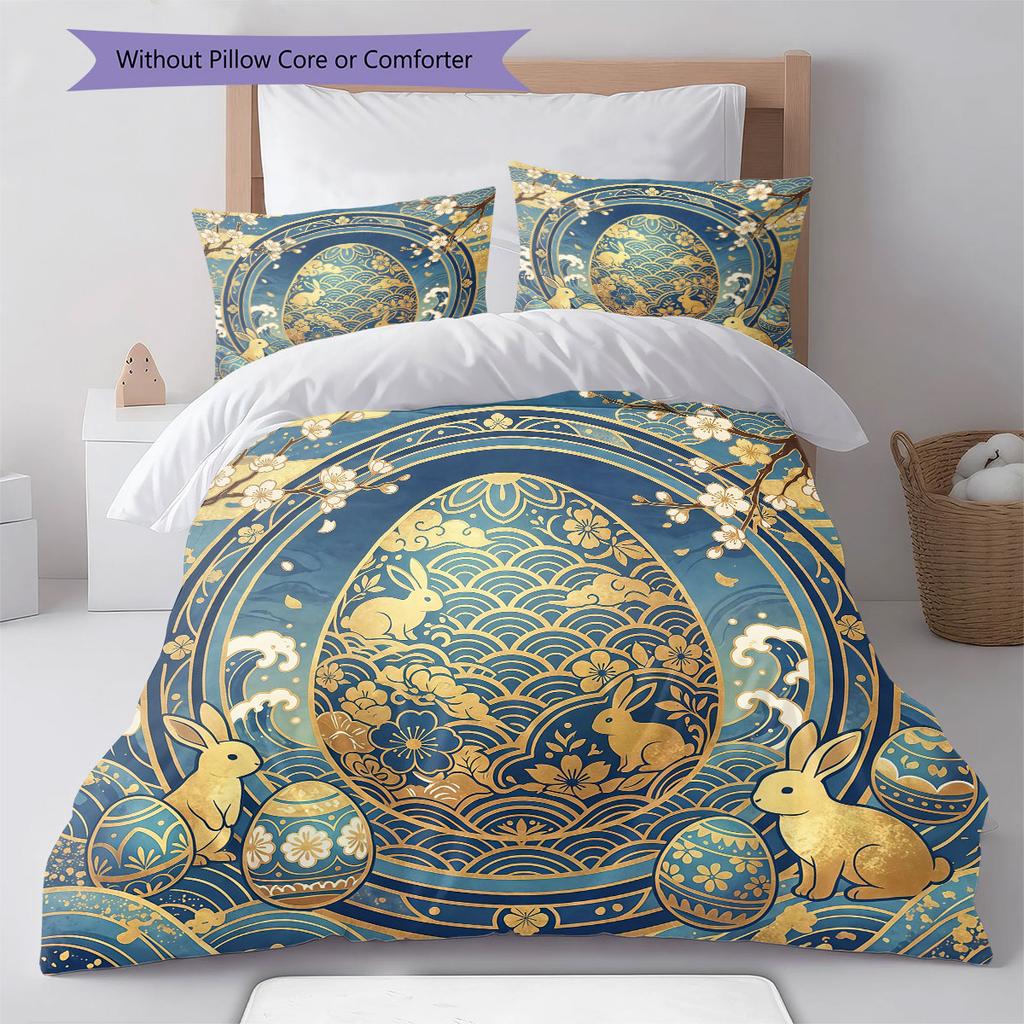 Anime Easter Pokemon Pattern Bedding Quilt Set Quilt Cover Pillowcase Home Decoration Birthday Gift (1 * duvet cover + 2 * pillowcase, without core)