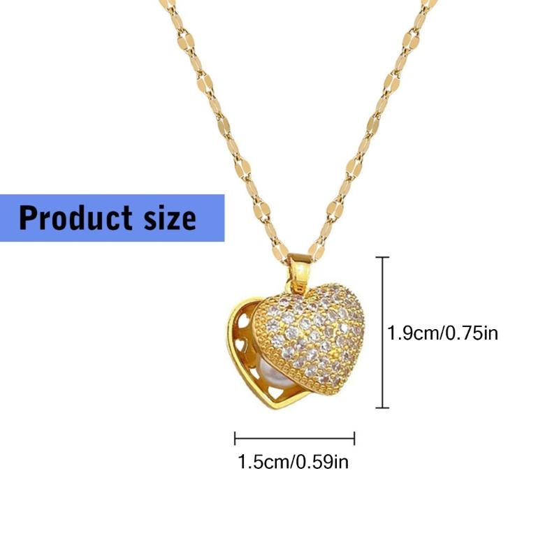Elegant Pearls and Rhinestones Love Heart Shaped Shells Necklace Pendant with Adjustable Chain for Women Daily Use