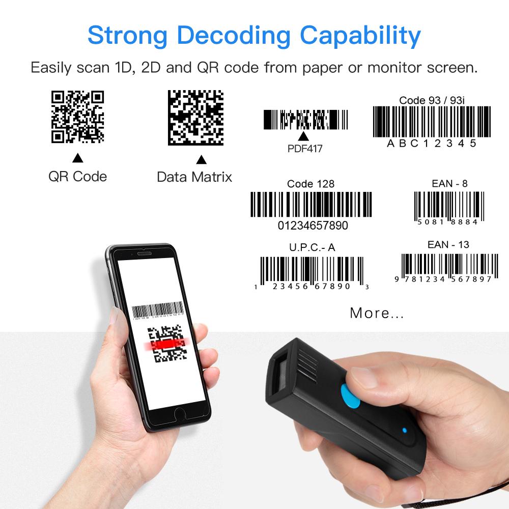 Packot Barcode Scanner Mini Wireless and Bluetooth Qr Code Reader Portable 1D 2D Bar Scanner Handheld for Courier Logistic Shop