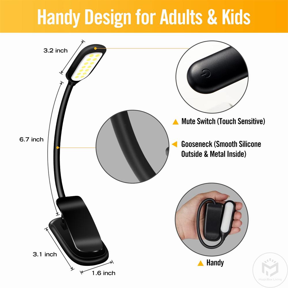 Blue Light Filtered Clip-On Book Light 1000mAh Usb Rechargeable Dimmable Amber Reading Light Mini Read Lamp Book Lamp For Kids