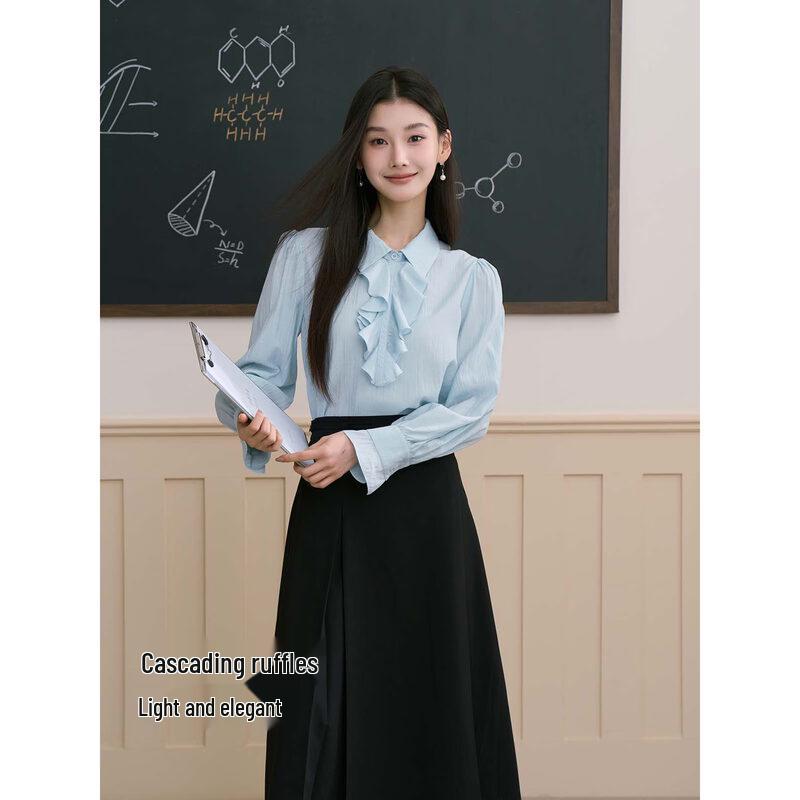 Women's Blue Long-Sleeve Professional Blouse