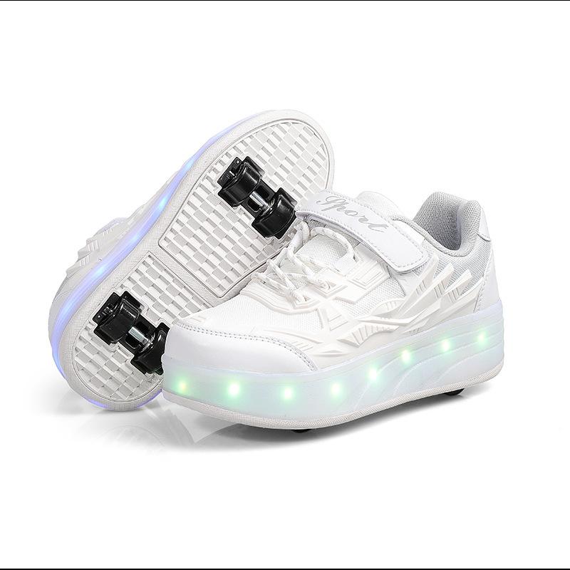 New Double-wheel Four-wheel Runaway Shoes Charging Model, Children's Adult Wheels Shoelace Lights, Men's and Women's Sports Shoes Roller Skates
