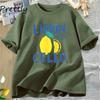 Lemon Print Women T Shirt Summer Vacation T-Shirt Retro Graphic Tee Cotton Short Sleeve Vintage Clothes