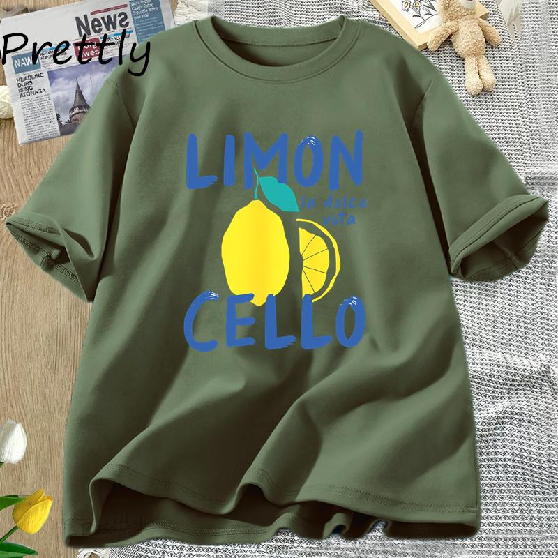 Lemon Print Women T Shirt Summer Vacation T-Shirt Retro Graphic Tee Cotton Short Sleeve Vintage Clothes