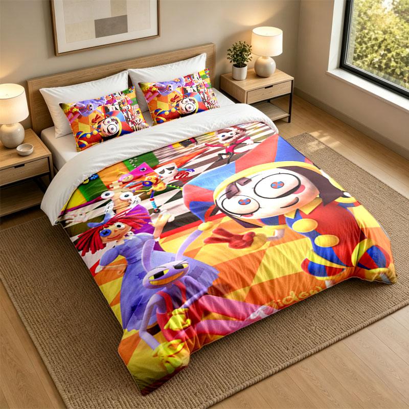 Set Biancheria da Letto 3 Pezzi The Amazing Digital Circus Lenzuolo Morbido e Due Federe Decorazione Camera da Letto Casa