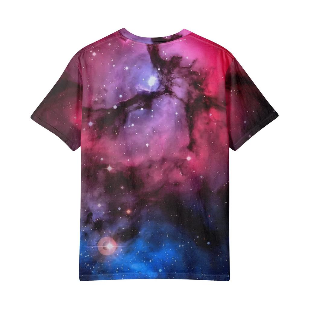 Camiseta feminina casual solta estampada gola redonda pulôver manga curta top