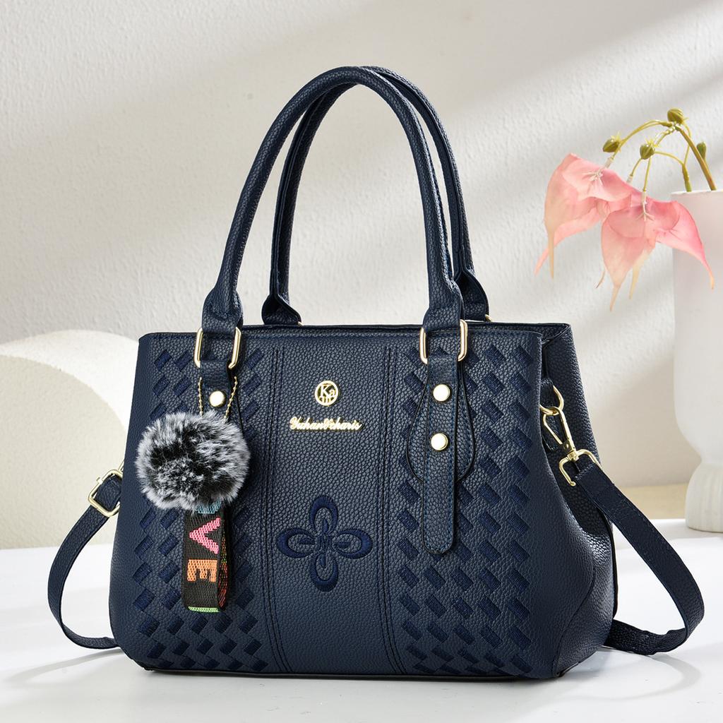Japanese Style Exquisite Embroidered Ladies Handbag, Fashion Multiway Shoulder Crossbody Bag With Cute Plush Ornament
