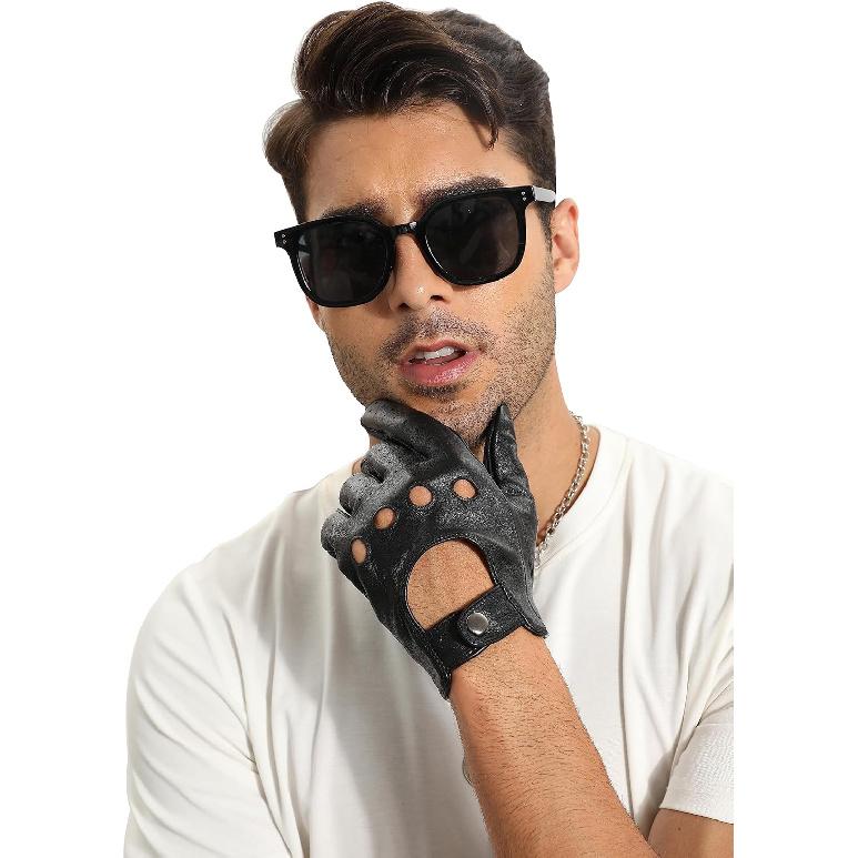 MGGMOKAY Mens Touchscreen Unlined Leather Driving Gloves