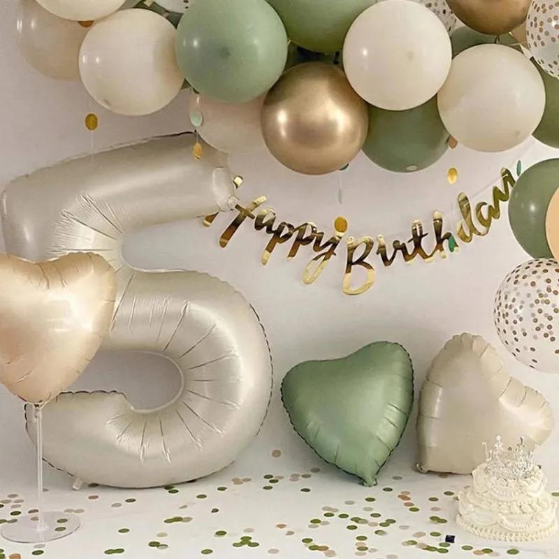 3Pcs 18inch Cream Heat Foil Balloons Green Baby Pink Blue Brown Heart Helium Globos for Birthday Baby Shower Party Decor