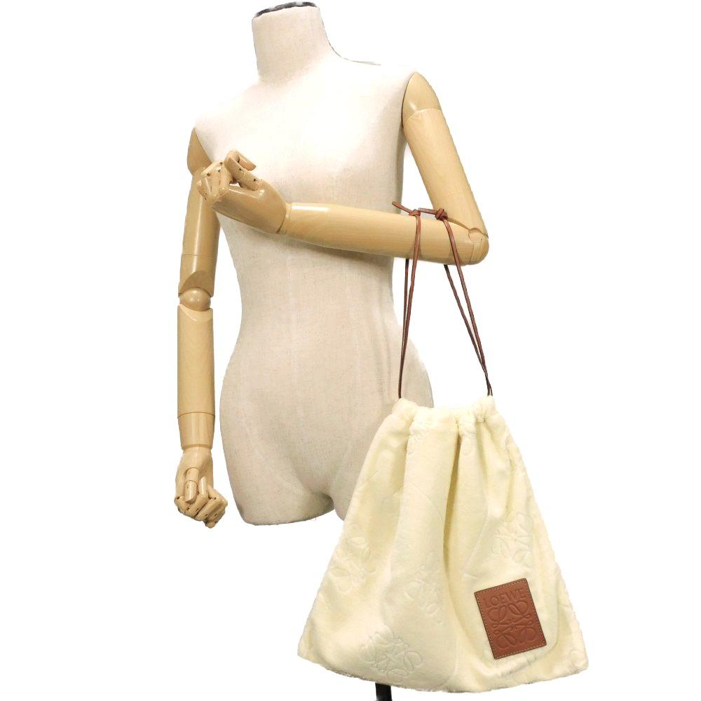 Used 12695 Towel Pouch C822Q29X01 7922 Logo Embossed Cotton All-Over Print Light Beige Calfskin Tan Anagram Pile Ecru