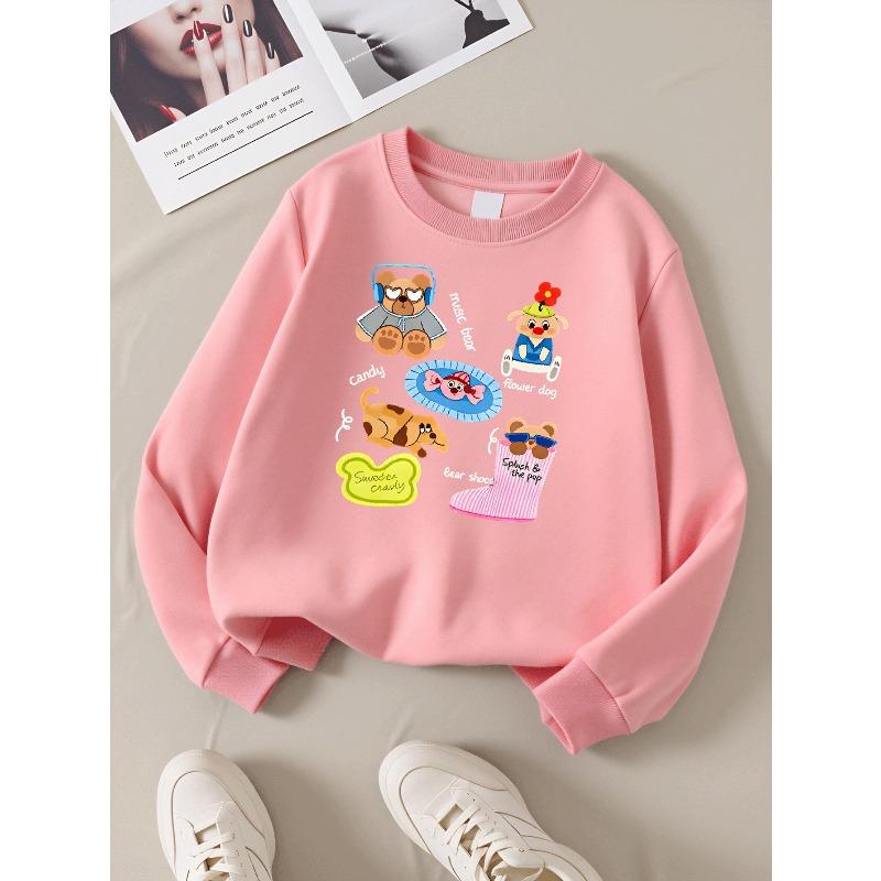 European sizes Girls Soft Crewneck Sweatshirt Cute Animal Characters with Fun Accessories, Casual All-Match, Ideal Holiday Present
