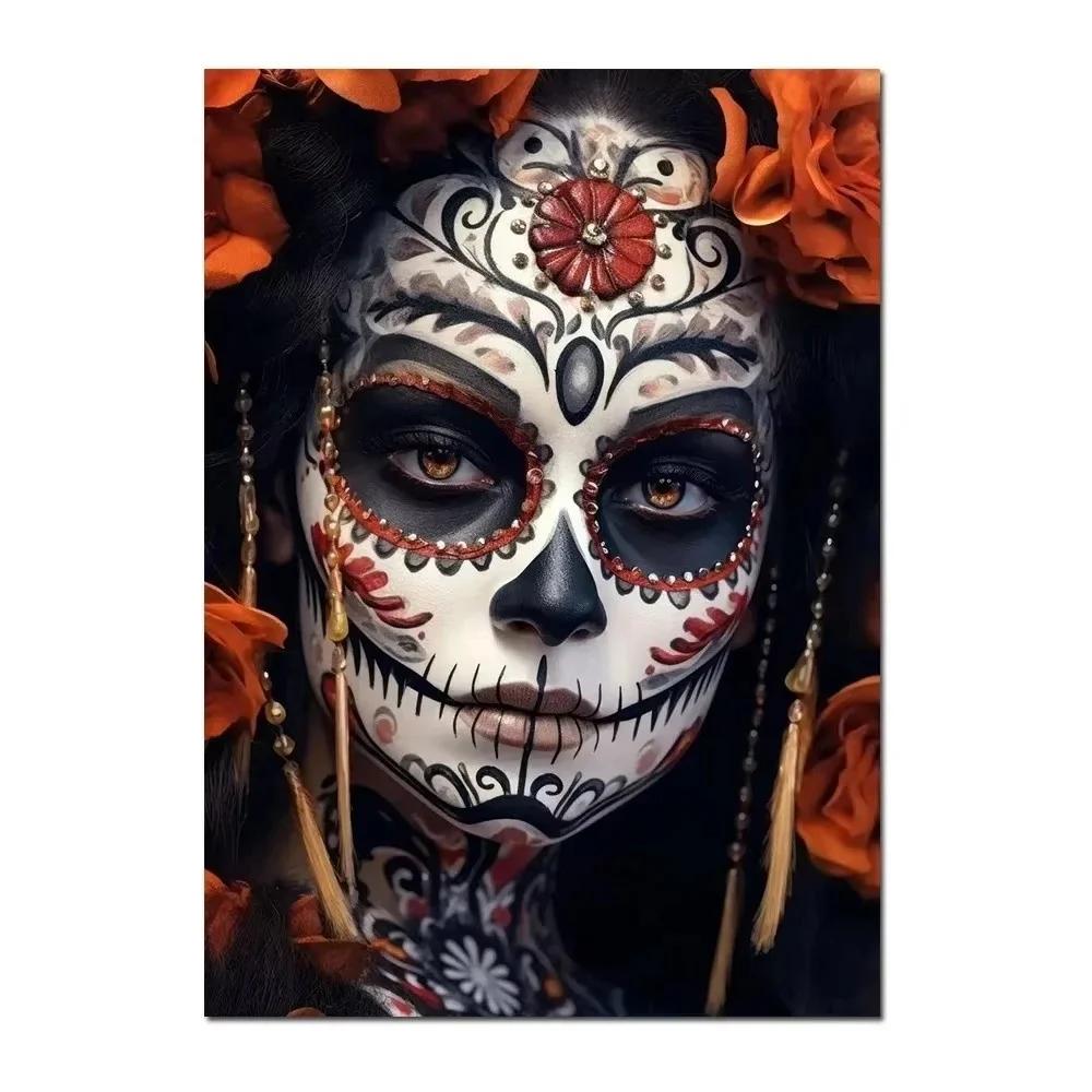 

Mexican Day of The Dead La Catrina Sugar Skull Girls Poster Prints Gothic Canvas Painting Art Picture for Room Home Decor 21X30CMNo Framed