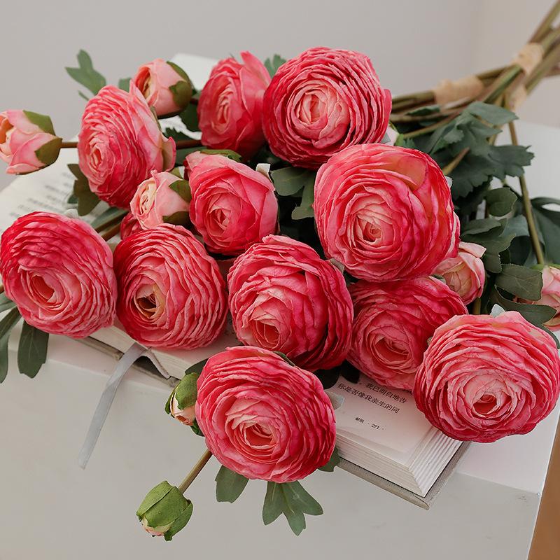Simulation 3-branch Bundle Peony 9-head Dew Lotus Fake Flower Home Decoration Ornament