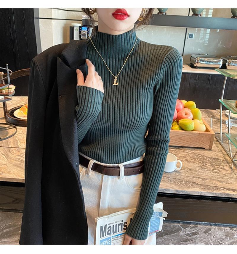Autumn and Winter Half High Neck Knitted Sweater Women Fashion Solid Slim Long Sleeve Pullover Sweaters Women Tops Lady Elegant Knitwears Jumper 24842