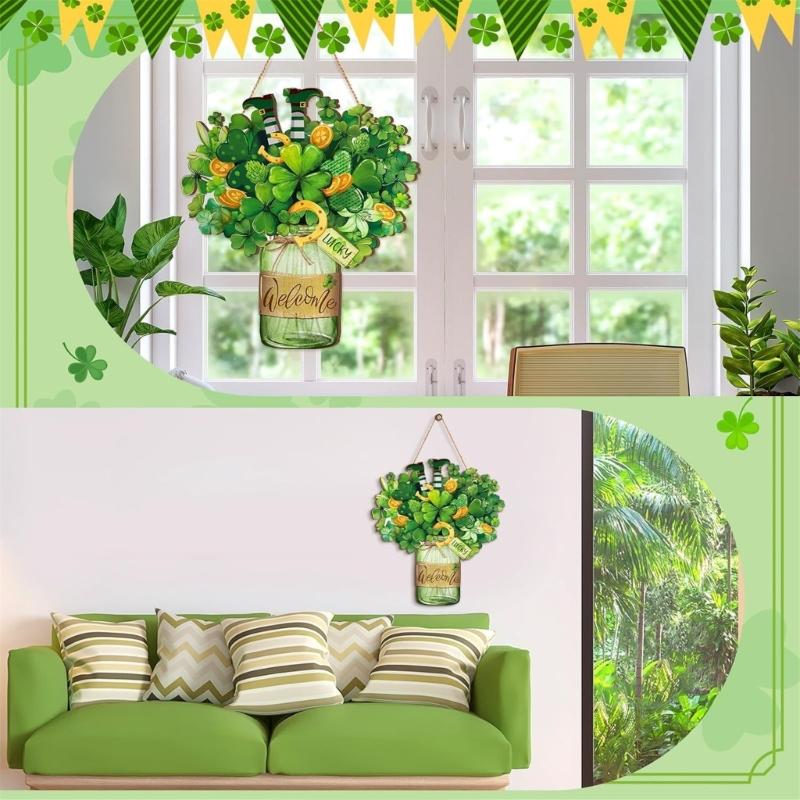 Shamrock Decoration For Patrick's Day Parties With Wooden Frame And Green Leaf Festival Spring Accessory