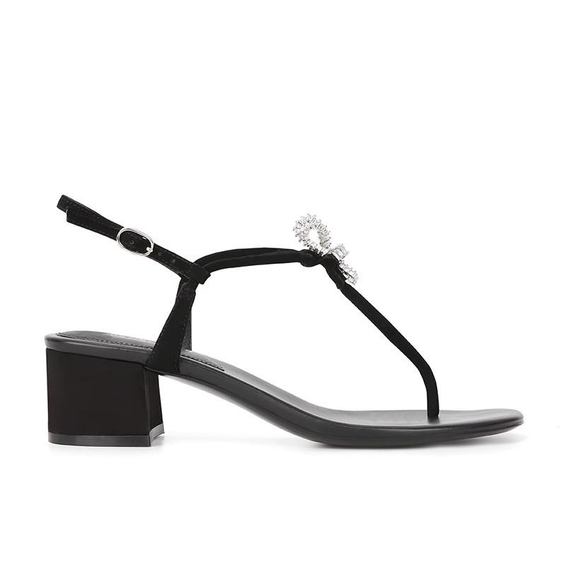 

! Женские сандалии Su Yinyin Sparkling Galaxy~ G со стразами и пряжкой из кожи с клипсой на толстом каблуке, плоская подошва 34