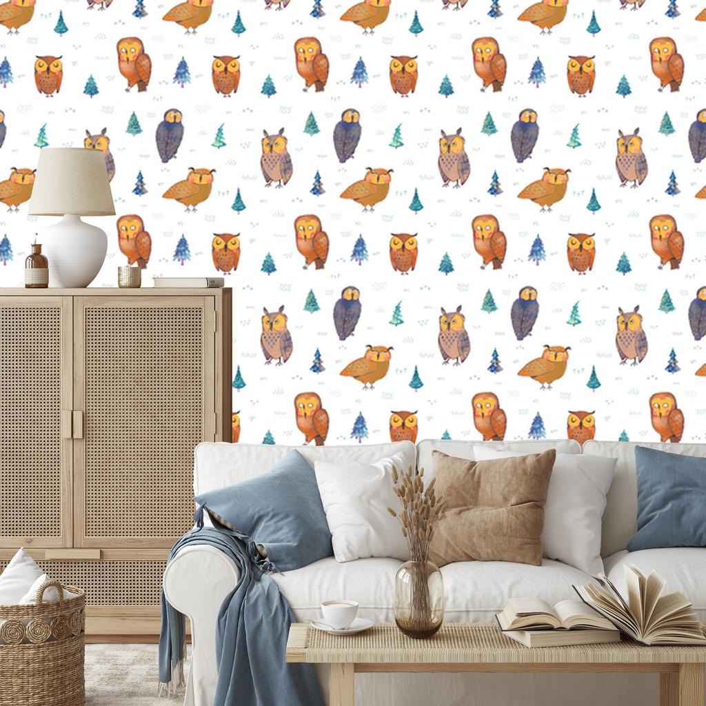 Owls with trees in the background wallpaper for living room and bedroom 50x1000