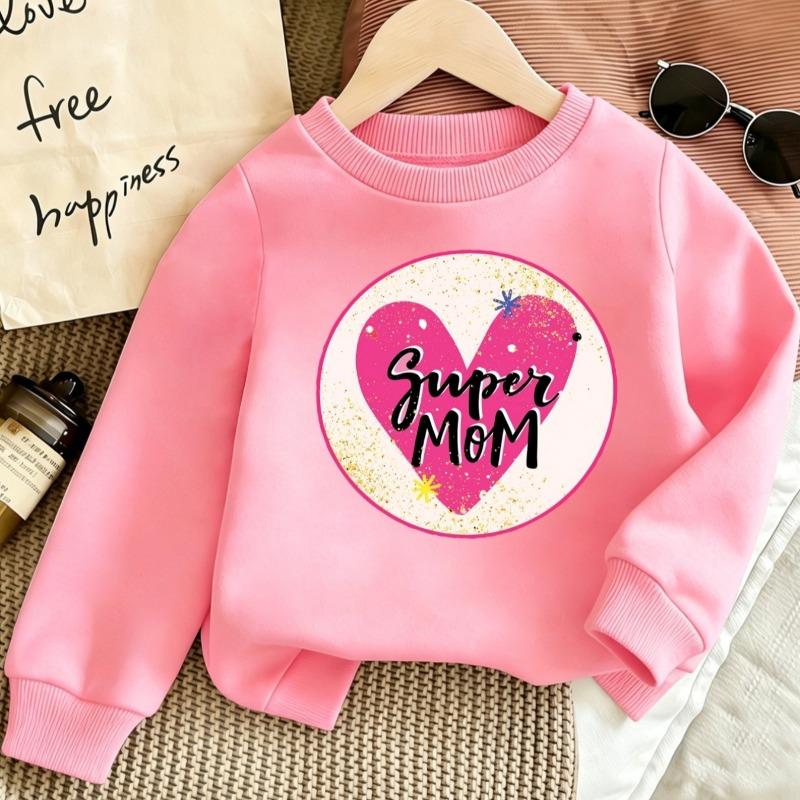 Kids Crewneck Long Sleeve Sweatshirt,Heart Patterns with English Slogan Graphic Print
