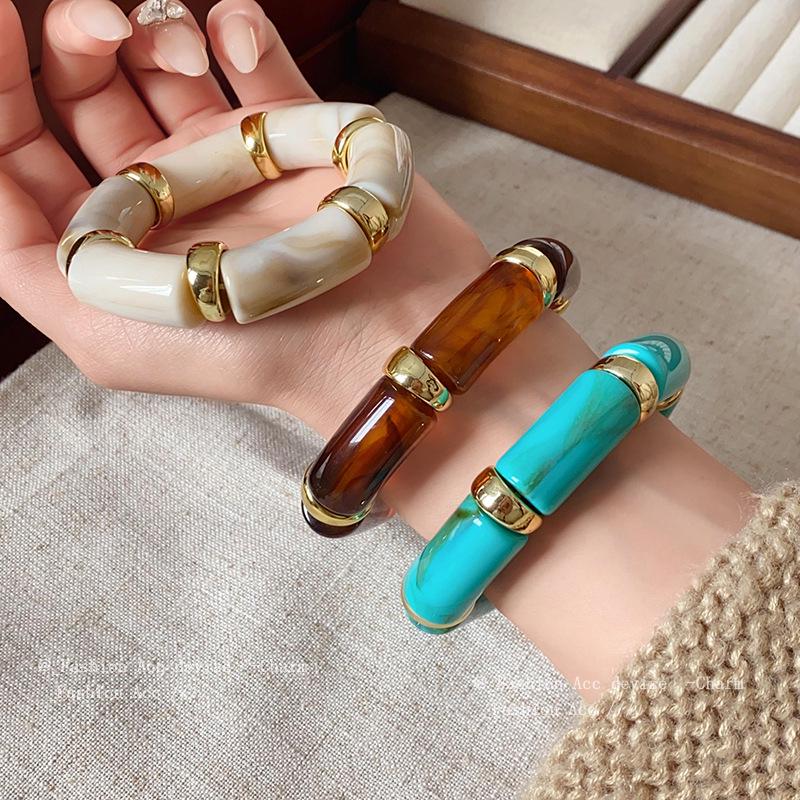 Gradient Cylinder Stretch Bracelet: Bohemian Retro Ethnic Style Hand Jewelry