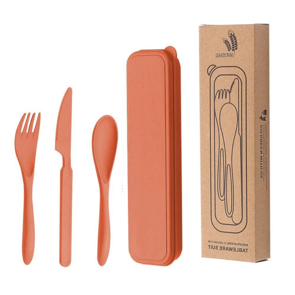 Wheat Straw Travel Utensils With Case Camping Spoon Fork Camping Utensil Set  Picnic Hiking