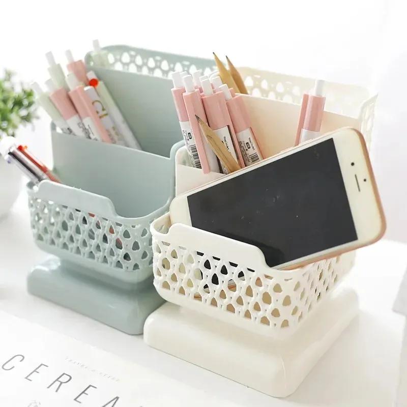 Hollow Desk Organizer Desktop Storage Box Multifunction Stationery Holder Phone Stand Office Supplies Desk Set Pen Holder