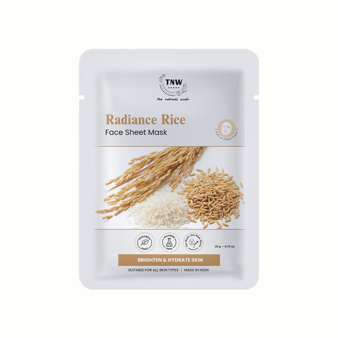 TNW - The Natural Wash Radiance Rice Face Sheet Mask for Brightening & Hydrating | Enriched with Rice Extracts & Niacinamide | Suitable for All Ski