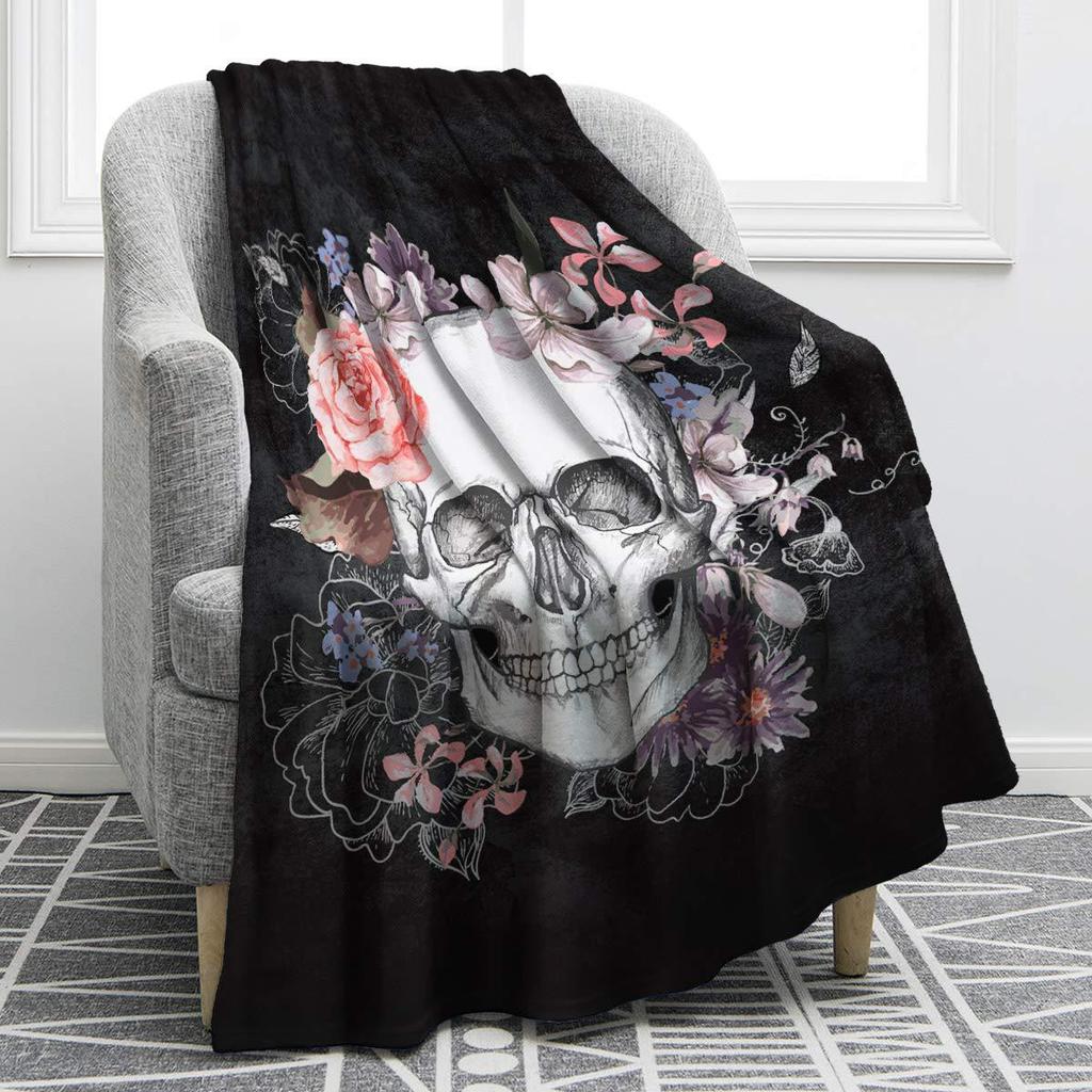 Skull Pattern Flannel Blanket Digital Print Blanket Halloween Gift Bedroom Sofa Decoration
