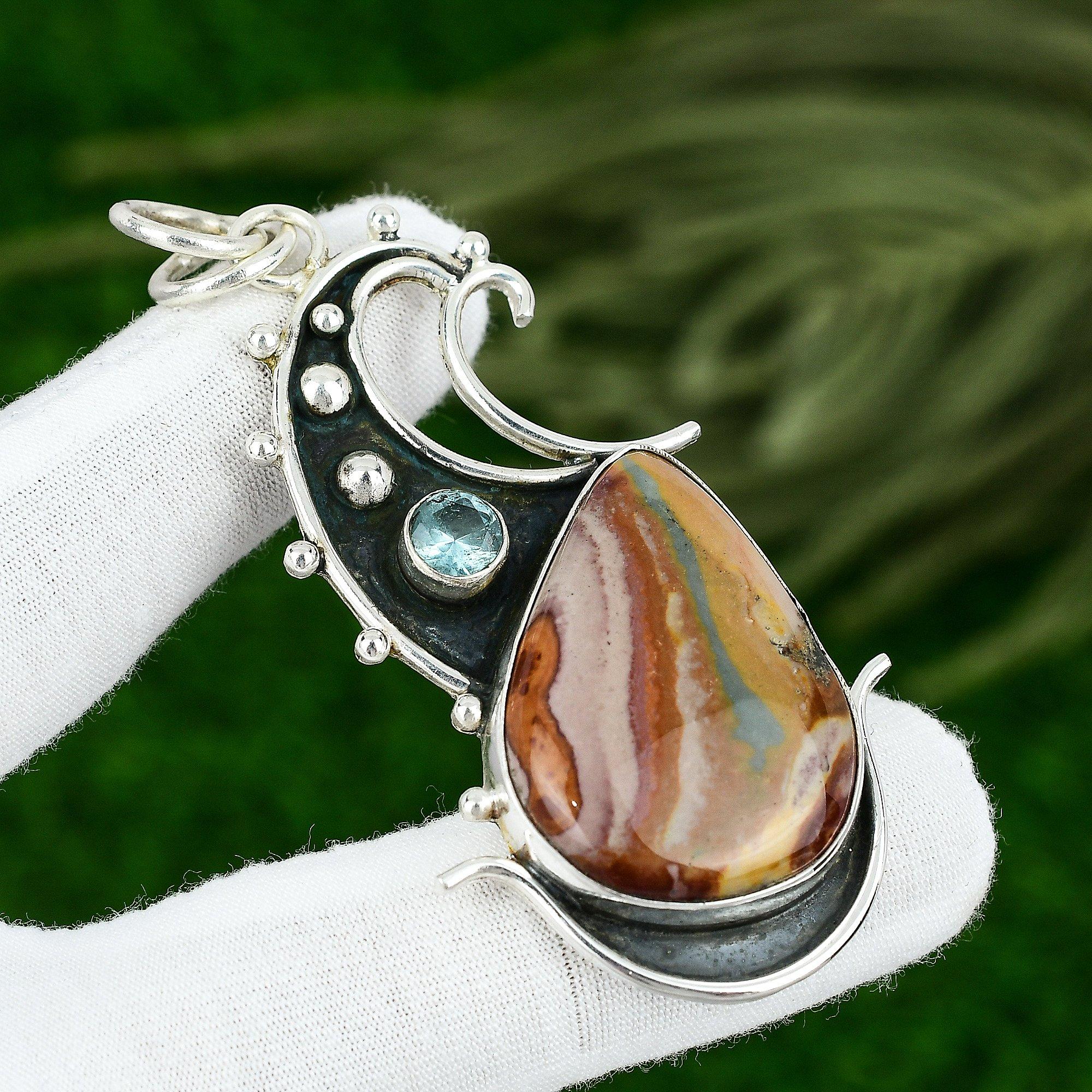 

Pear Natural Polychrome Jasper Apatite Mother New Pendant Jewelry 925 Silver