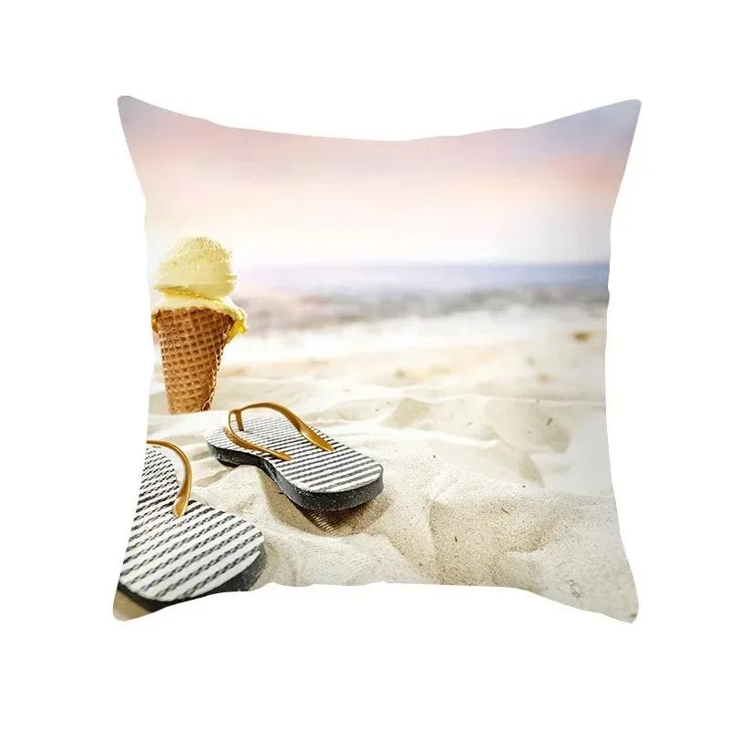 Sofa Decoration Square Pillow Summer Ocean Vacation Beach Print Pattern Home Living Room Cushion Cover