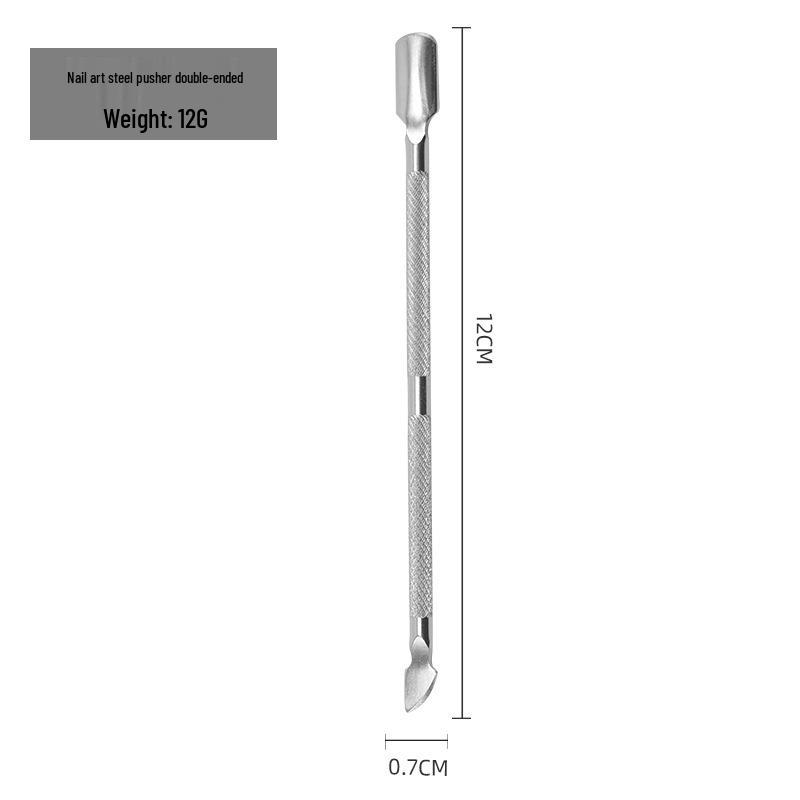 Double-Ended Stainless Steel Nail and Cuticle Tool: Pusher, Scraper, Gel Remover, and File