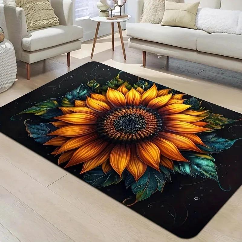 1PC Sunflower Pattern Kitchen Rugs Non-Slip Home Door Mats Pop design Bathroom Rugs Bath Mat Carpet for Home Sink Laundry Decor
