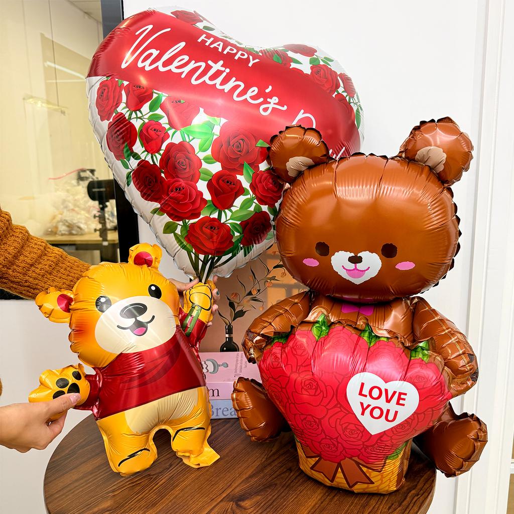 Extra Großer Stehender Bär Rosenballon Niedlicher Herzbär Aluminiumfolienballons für Romantischen Valentinstag Hochzeitsparty Dekoration