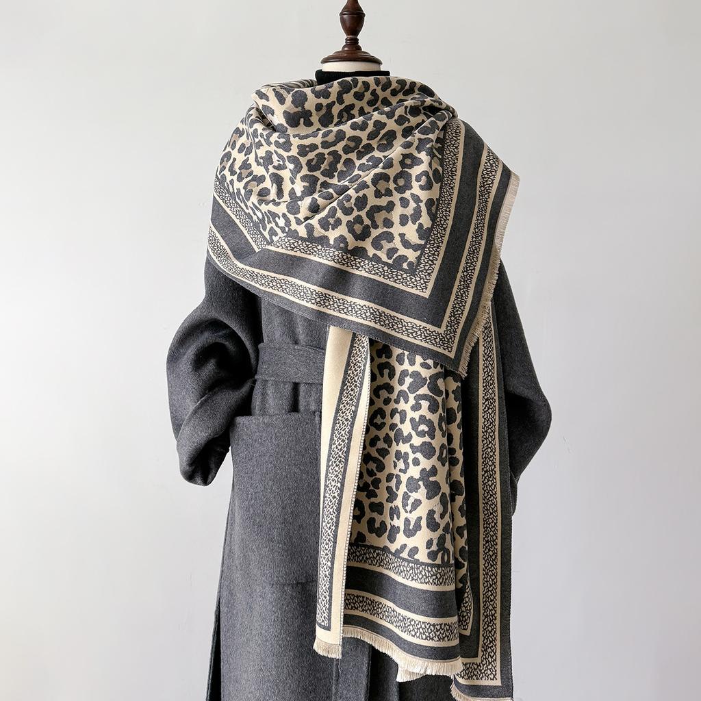 Winter Sexy Leopard Dot Cashmere Scarf Lady Soft Pashmina Shawls Warm Blanket Wraps Female Foulards Bandana Thick Hijab 190*70Cm
