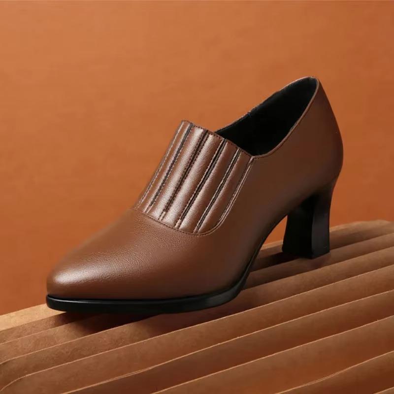 Autumn Women's High Heels Pointed-toe Block Heels Lady Microfiber Leather Shoes Fashion Thin Boots Females Stretch Slip-on Pumps