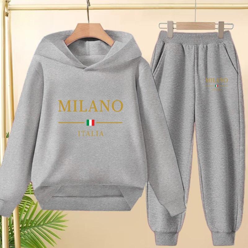 Dětská mikina s kapucí Tepláková souprava Podzim Zima Grafika s písmeny Mikina Kalhotový oblek Chlapec Dívka Móda Sport Dvoudílná sada