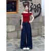 Small American Retro Denim Female 2025 Summer New Arrival Loose High Waist Slimming Straight Wide Leg Mop Pants