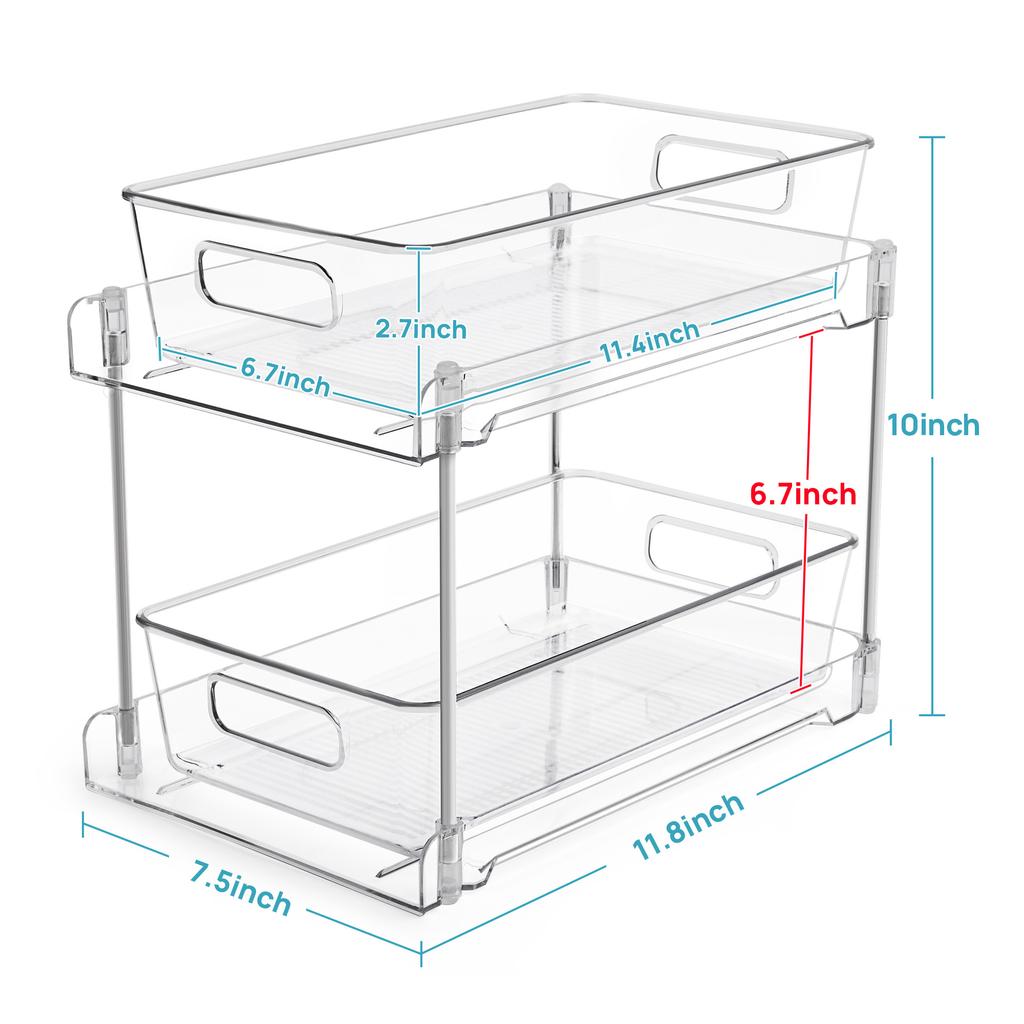 Badezimmer-Organizer, 2-stöckige durchsichtige Unterspülbecken-Organizer, Kosmetik-Arbeitsplatten-Aufbewahrungsbehälter, Ausziehbare Organisation für Speisekammer, Küche
