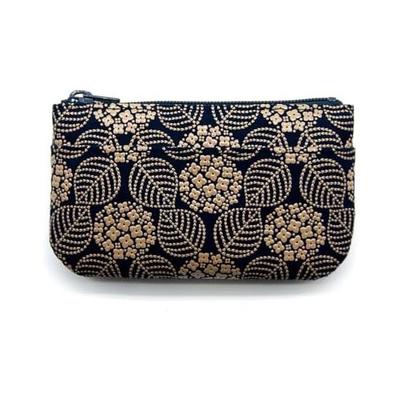 Inden Small Coin Case, Compact, Deer Leather, Lacquer Craft, No. 1002 (Ajisai - Navy Base, White Lacquer)