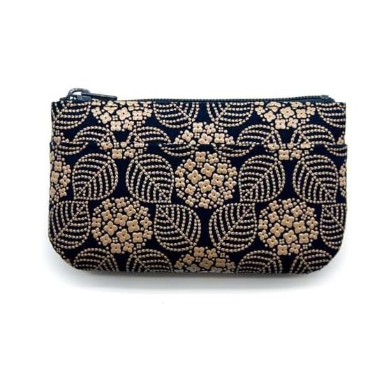 Inden Small Coin Case, Compact, Deer Leather, Lacquer Craft, No. 1002 (Ajisai - Navy Base, White Lacquer)