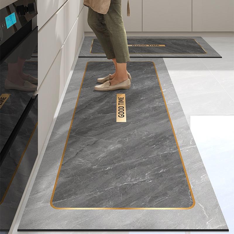 Kitchen Rug Marble Leather Oil-proof Waterproof Non-slip Household Foot Mat PVC Wipeable Washable Carpet Decor Tapis