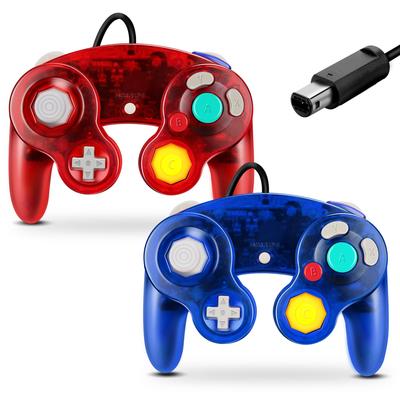 FIOTOK Gamecube Controller Classic Wired Controller for Wii Nintendo Gamecube Red Clear Blue 2 (Clear & - Pack)