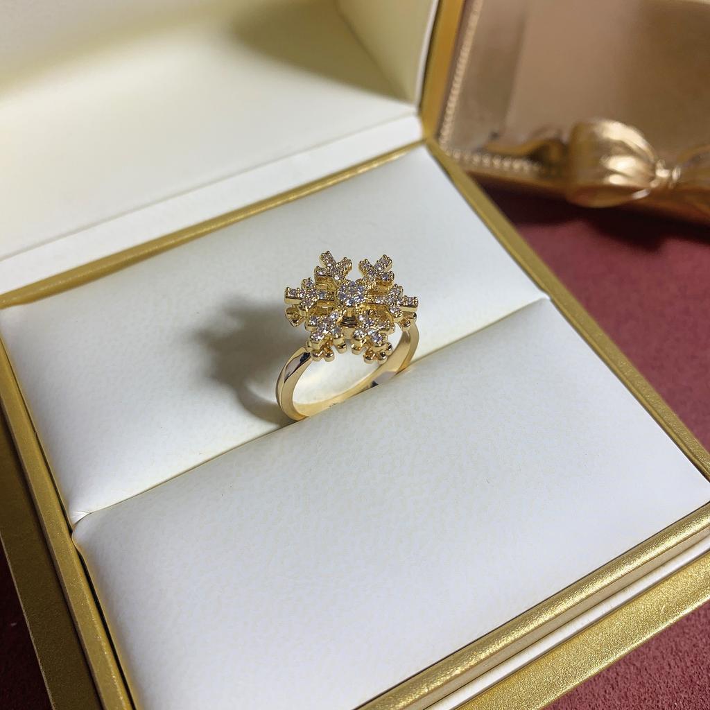 Fashion Luxury Crystal Rotatable Snowflake Rings for Women Anti Stress Anxiety Zircon Adjustable Ring Christmas Jewelry Gifts