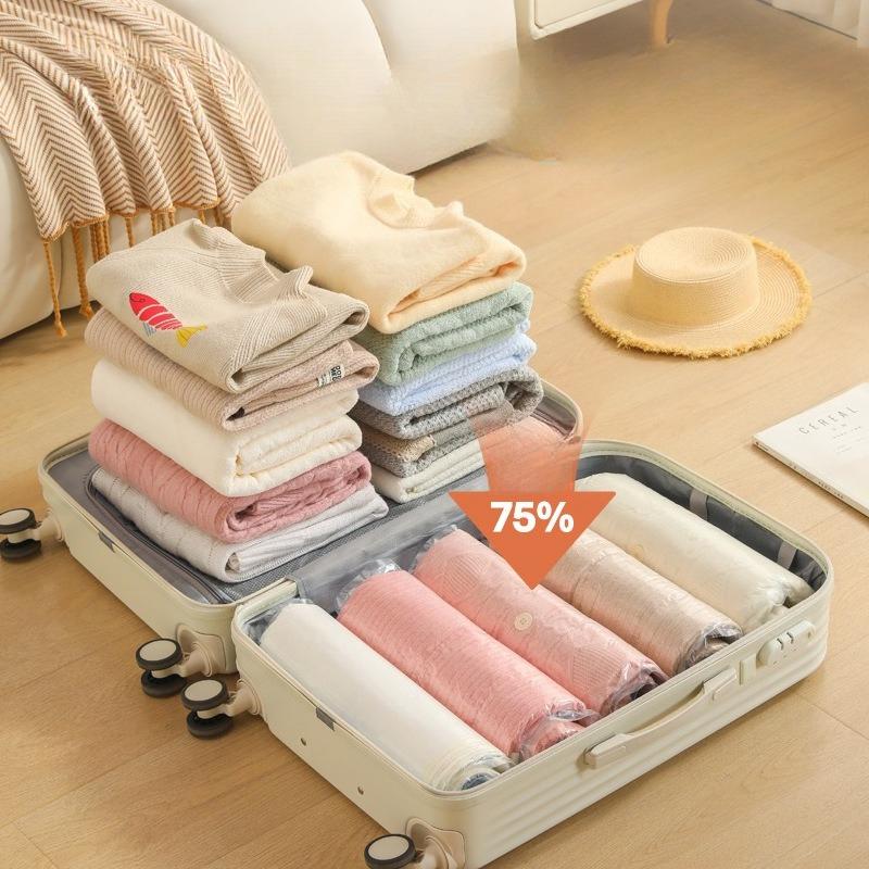 Travel Compress Bag Roll Up Space Saving Clothing Bag No Need for Vacuum Suitable for Hotel Self-service Laundry Home Use Waterproof Dustproof Pouch