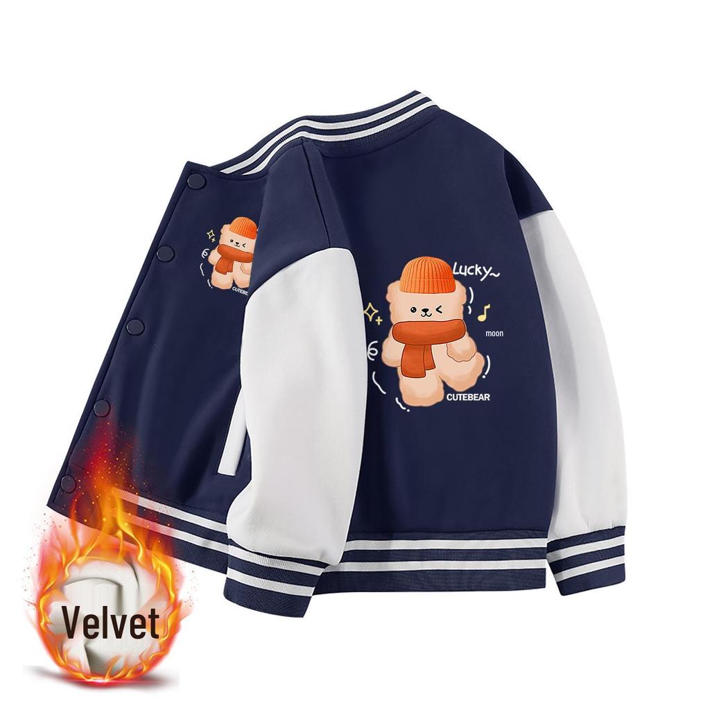 2025 Neuer Stil Jungen- und Mädchen-Baseballjacken - Frühjahrs-, Herbst- und Winter-Fleecefutter-Oberteile für Kinder