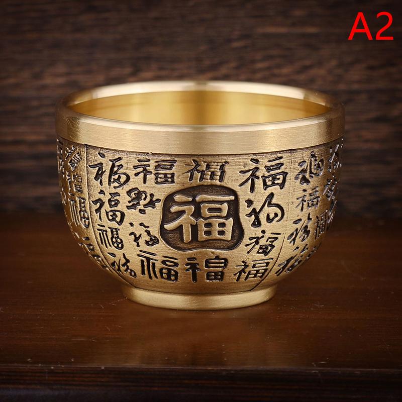 Good Luck Phoenix Cylinder Ornament Traditional Hand Carved Brass Drinking Cup Pure Brass Brass Feng Shui Bowl Lucky Ornament