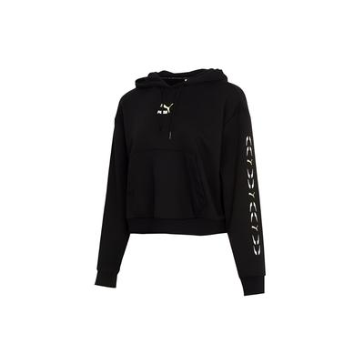 Sport Freizeit Logo Print Kapuzenpullover Damen Sweatshirt Schwarz 531244-01