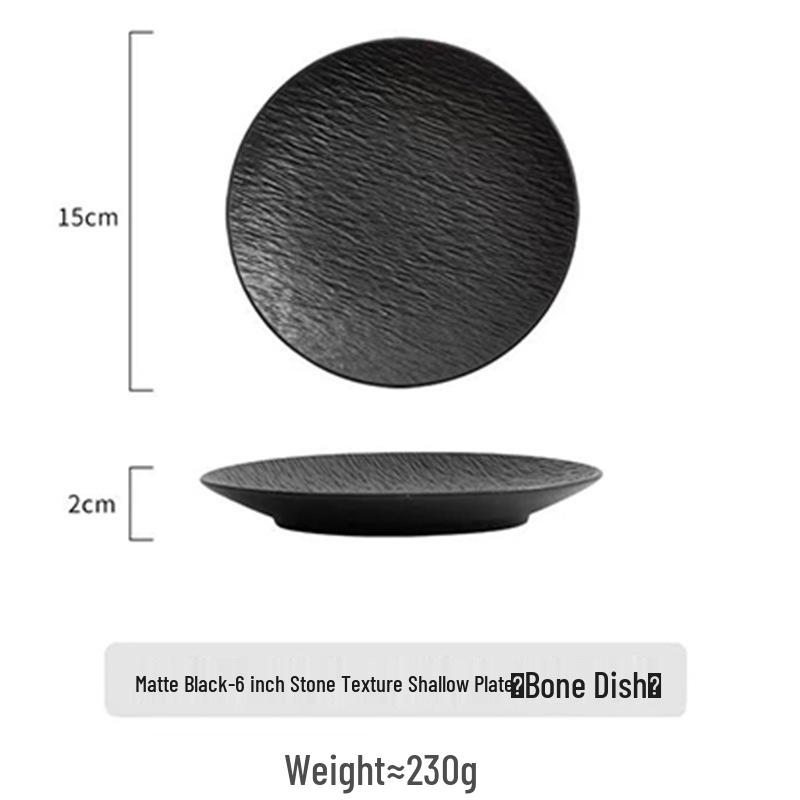 Nordic Style Large Frosted Stone Texture Ceramic Steak Plate - Round, Shallow, Light Luxury Design