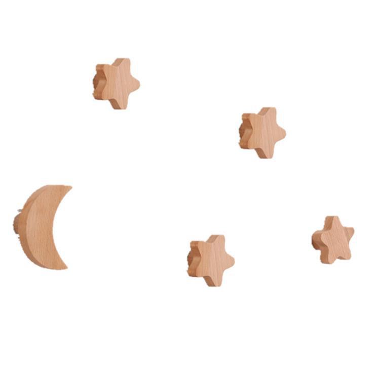 Nordic Solid Wood Star & Moon Wall Hook Set - Punch-Free Design for Coats & Hats