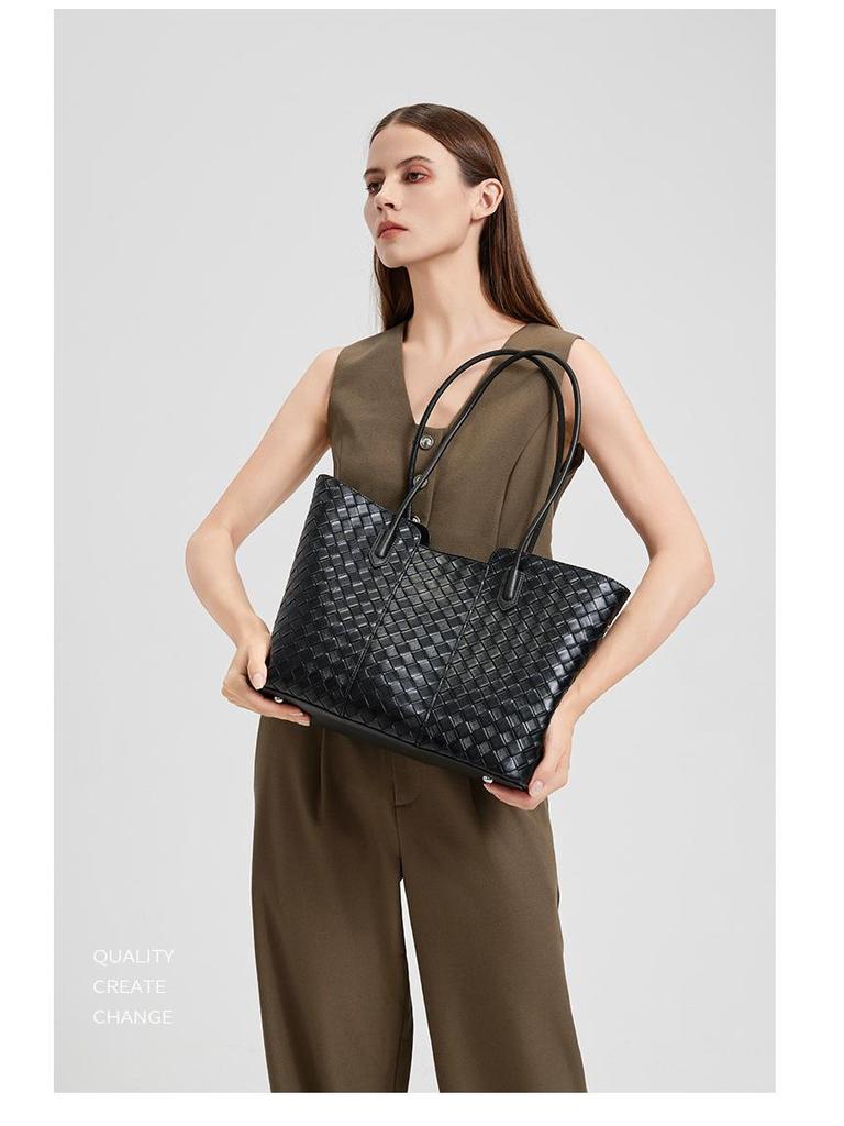 High-End Genuine Leather Women's Woven Tote Bag - Large Capacity, Versatile Cowhide Handbag