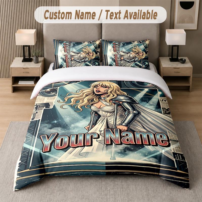 Lady Gaga 3Pcs Bedding Set, Personalized Custom Name Text, 1 Duvet Cover & 2 Pillowcases For Bedroom